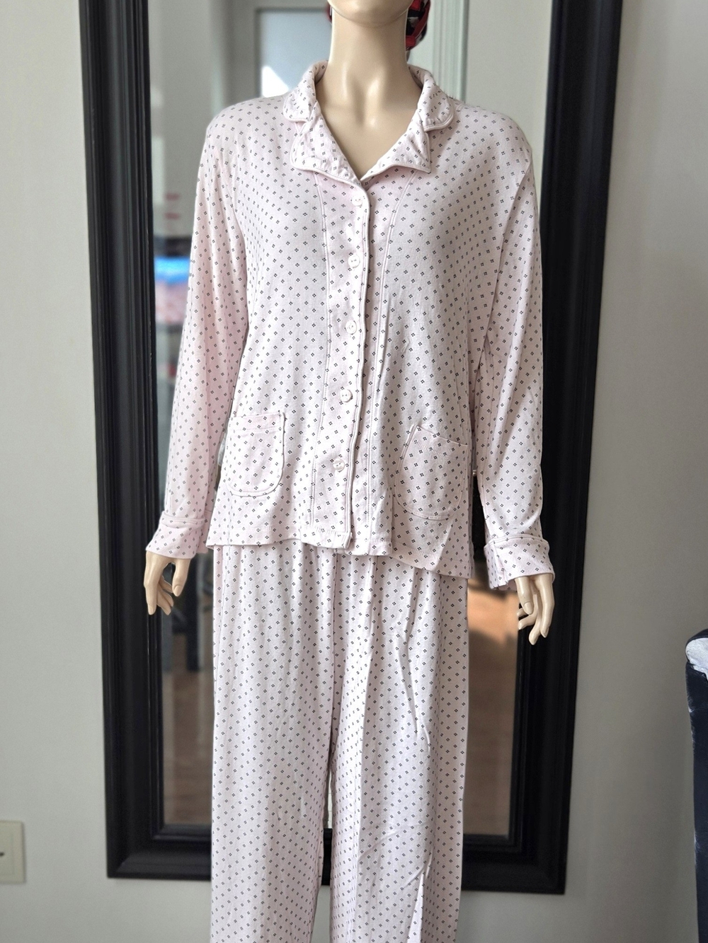 Midnight by Carole Hochman Light Pink Polka Dot Pajama Set US L NEW